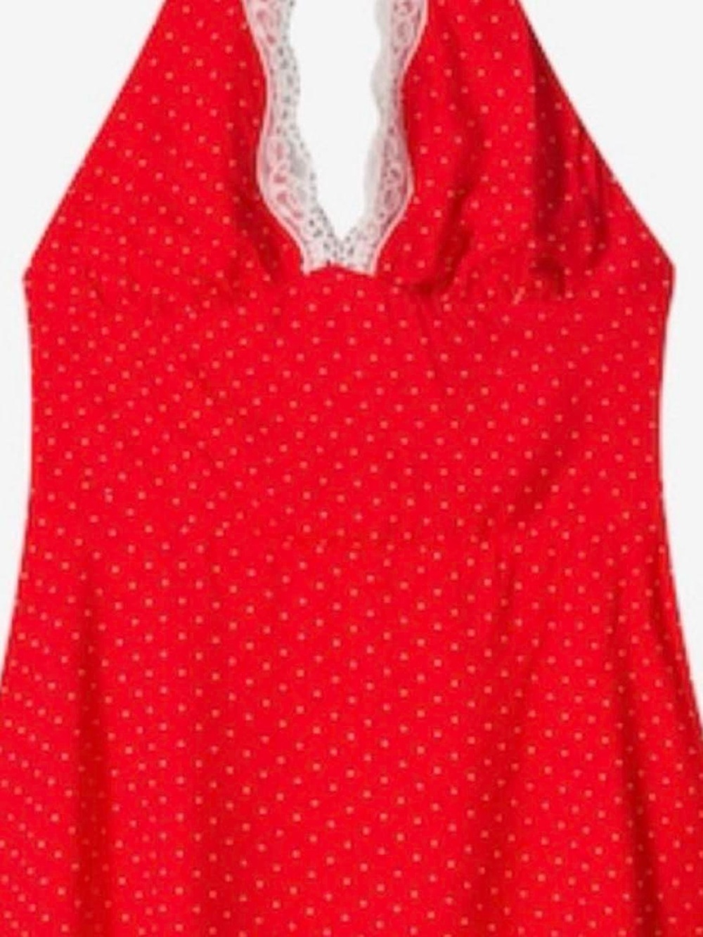 Bershka Red Polka Halter Mini Dress with White Lace Trim